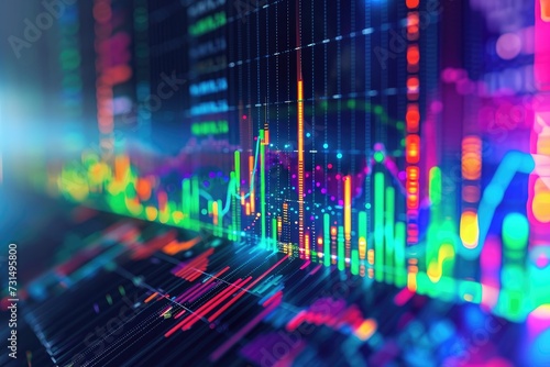 Colorful Background With Lines and Numbers, Abstract representation of stock market trends with colorful graphs and charts, AI Generated