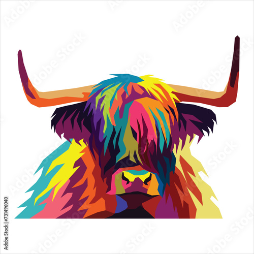 Bull on wpap pop art style on isolated background white