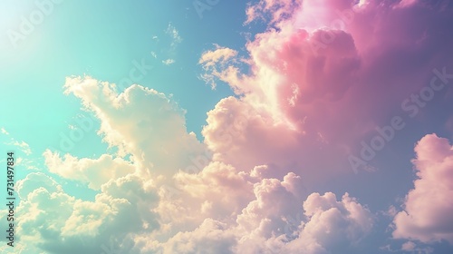 Colorful Unicorn pastel rainbow and clouds on blue sky background. 