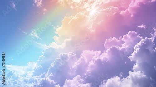 Colorful Unicorn pastel rainbow and clouds on blue sky background