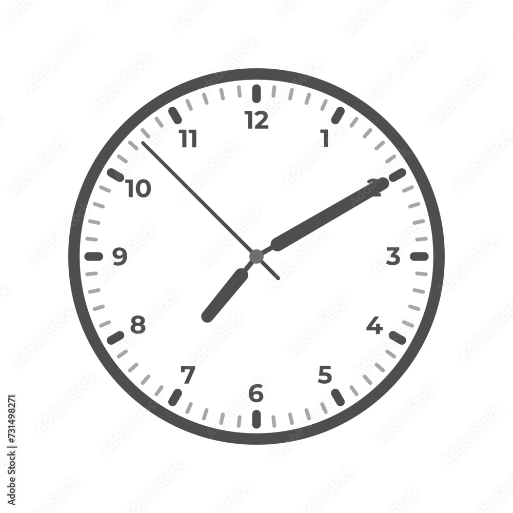 Modern illustration of round clock in minimalist style. Simple illustration of wall clock with numbers. Modern illustration of round clock in minimalist style. Simple illustration of wall clock with numbers.