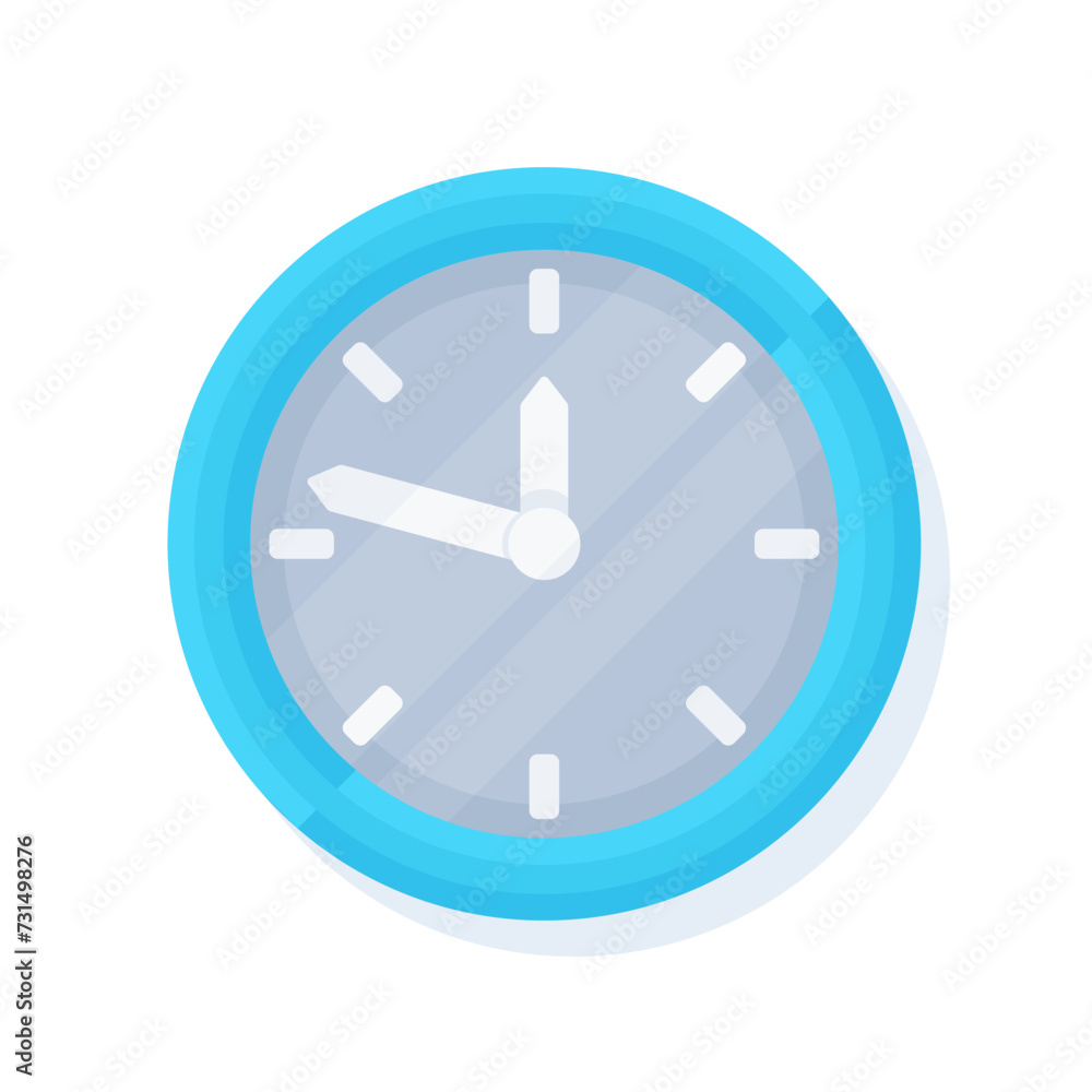 Modern illustration of wall clock in minimalist style. Simple illustration of blue wall clock. Modern illustration of wall clock in minimalist style. Simple illustration of blue wall clock.