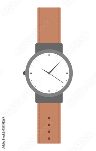 Illustration of mechanical wrist watch with leather strap. Illustration of men's wrist watch in minimalistic style