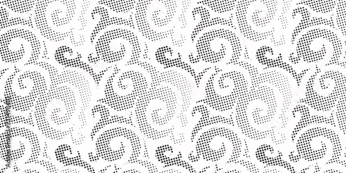 Flowing dots halftone 3D curve wave pattern black gradient curve shape isolated on white background. Vector