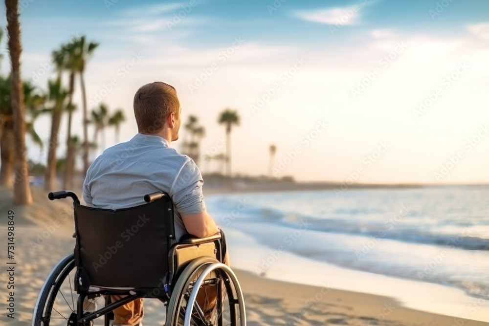Man in Wheelchair Contemplating the Ocean View Man in Wheelchair Contemplating the Ocean View