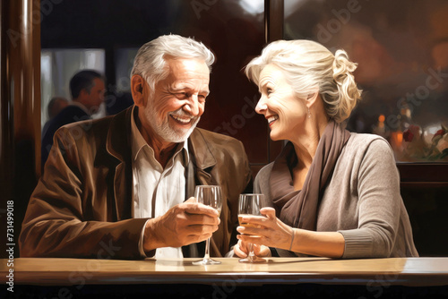 Elderly Couple Enjoying Wine at Table