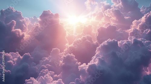 Heavenly light - a background full of clouds, clouds and rays of light. Paradise land 