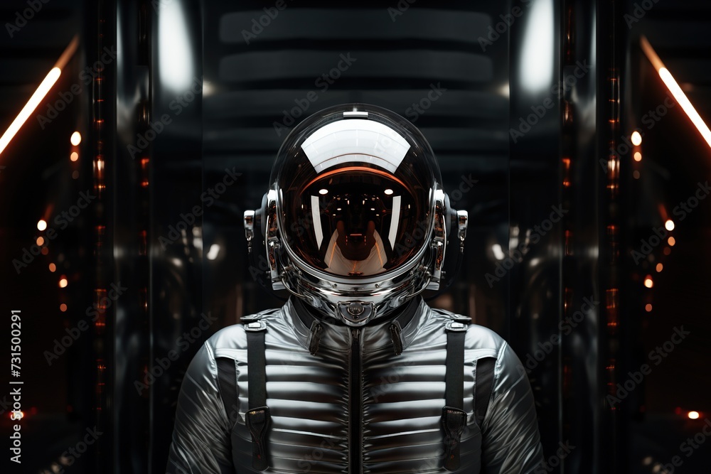 close-up of a futuristic astronaut in his spacecraft, ready to go out into space close-up of a futuristic astronaut in his spacecraft, ready to go out into space