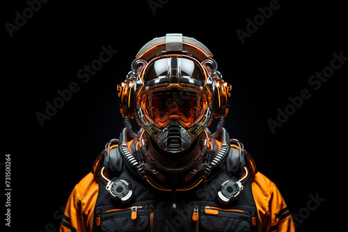 close-up of futuristic astronaut on black backgroundclose-up of futuristic astronaut on black background