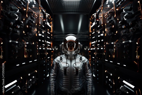 futuristic astronaut in his spacecraft, ready to go into space