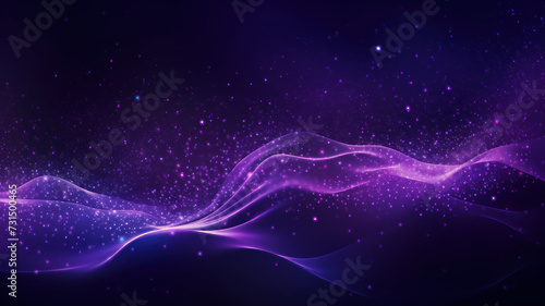 Digital purple particles wave and light abstract background with shining dots stars