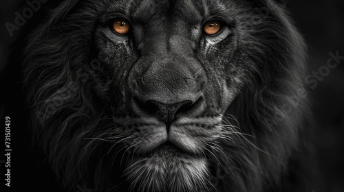 Intense Gaze of a Lion in Striking Black and White.