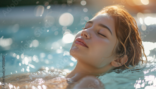 Portrait of a beautiful woman relaxing in the swimming pool