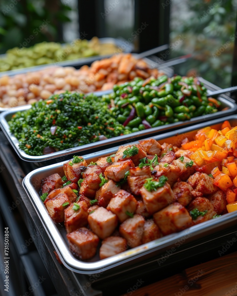 Assorted Gourmet Dishes in a Catering Buffet