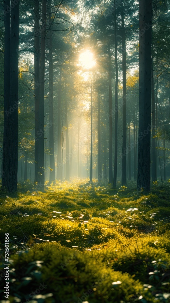 Sunlight Streaming Through a Forest Glade