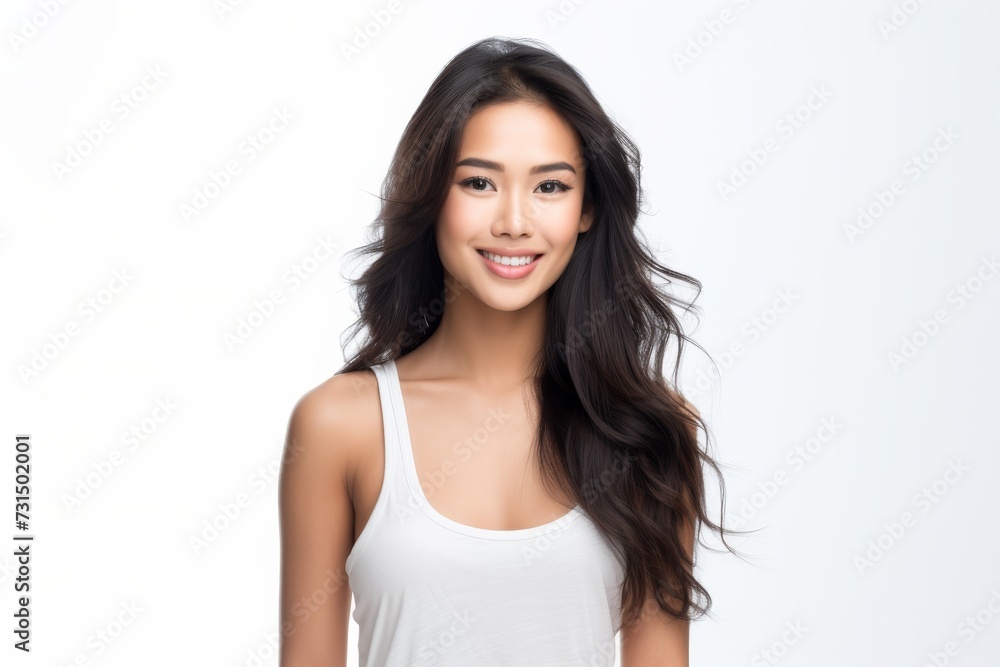 Adorable young girl clad in snug vest undergarments, showcasing her style against a pristine white background. Generative AI. Adorable young girl clad in snug vest undergarments, showcasing her style against a pristine white background. Generative AI.