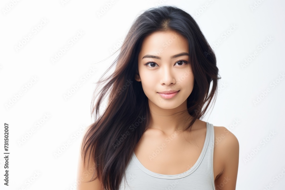 Adorable young girl clad in snug vest undergarments, showcasing her style against a pristine white background. Generative AI. Adorable young girl clad in snug vest undergarments, showcasing her style against a pristine white background. Generative AI.