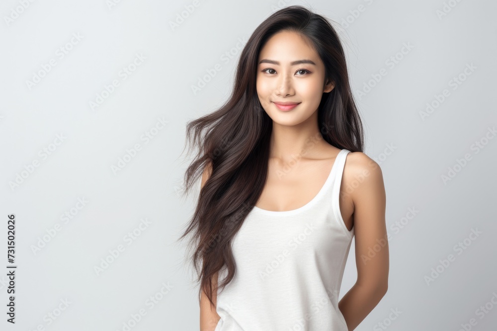 Adorable young girl clad in snug vest undergarments, showcasing her style against a pristine white background. Generative AI. Adorable young girl clad in snug vest undergarments, showcasing her style against a pristine white background. Generative AI.