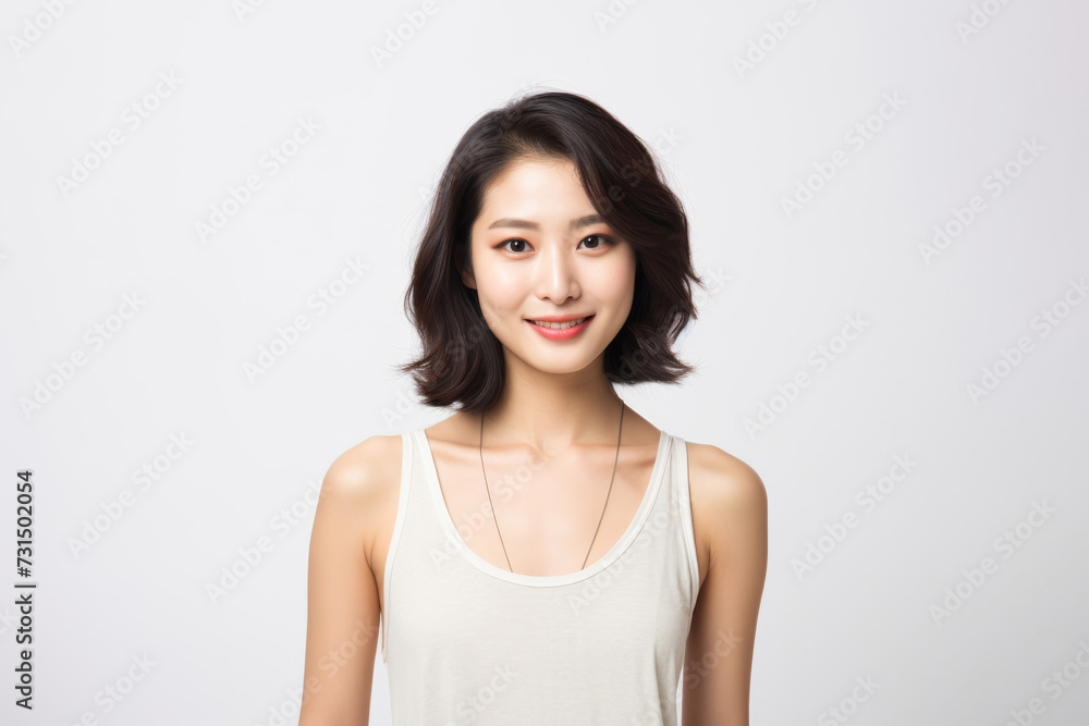 Adorable young girl clad in snug vest undergarments, showcasing her style against a pristine white background. Generative AI. Adorable young girl clad in snug vest undergarments, showcasing her style against a pristine white background. Generative AI.