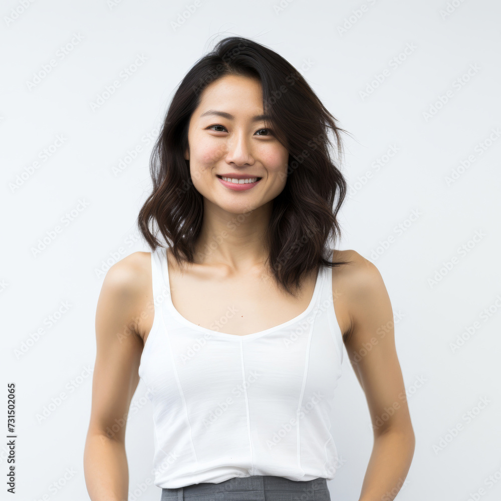 Adorable young girl clad in snug vest undergarments, showcasing her style against a pristine white background. Generative AI. Adorable young girl clad in snug vest undergarments, showcasing her style against a pristine white background. Generative AI.