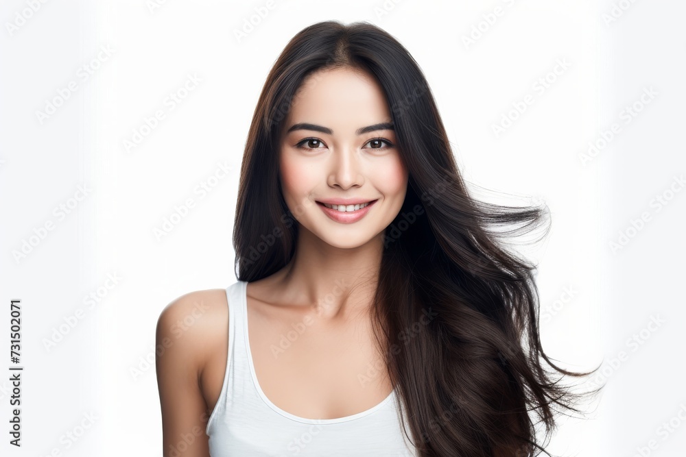 Adorable young girl clad in snug vest undergarments, showcasing her style against a pristine white background. Generative AI. Adorable young girl clad in snug vest undergarments, showcasing her style against a pristine white background. Generative AI.