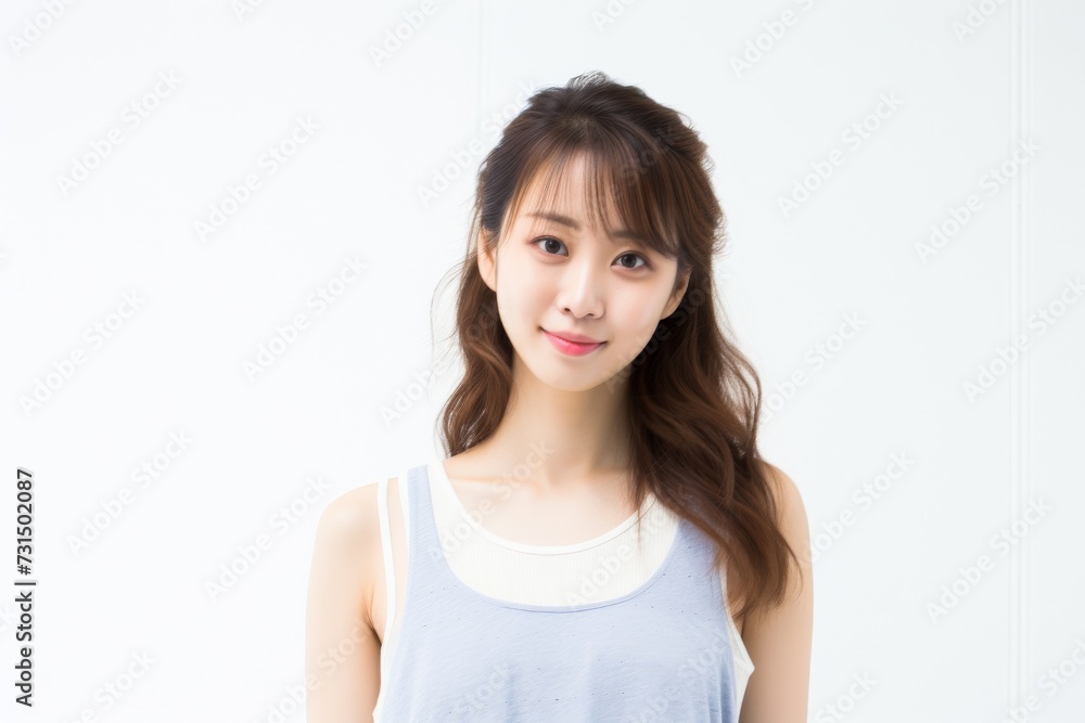 Adorable young girl clad in snug vest undergarments, showcasing her style against a pristine white background. Generative AI. Adorable young girl clad in snug vest undergarments, showcasing her style against a pristine white background. Generative AI.