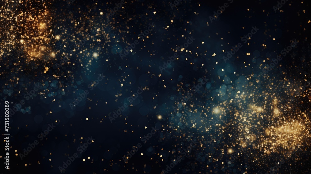 Shiny particles on a dark background. Glowing sparks, deep space texture effects. Mysterious and mystical background.