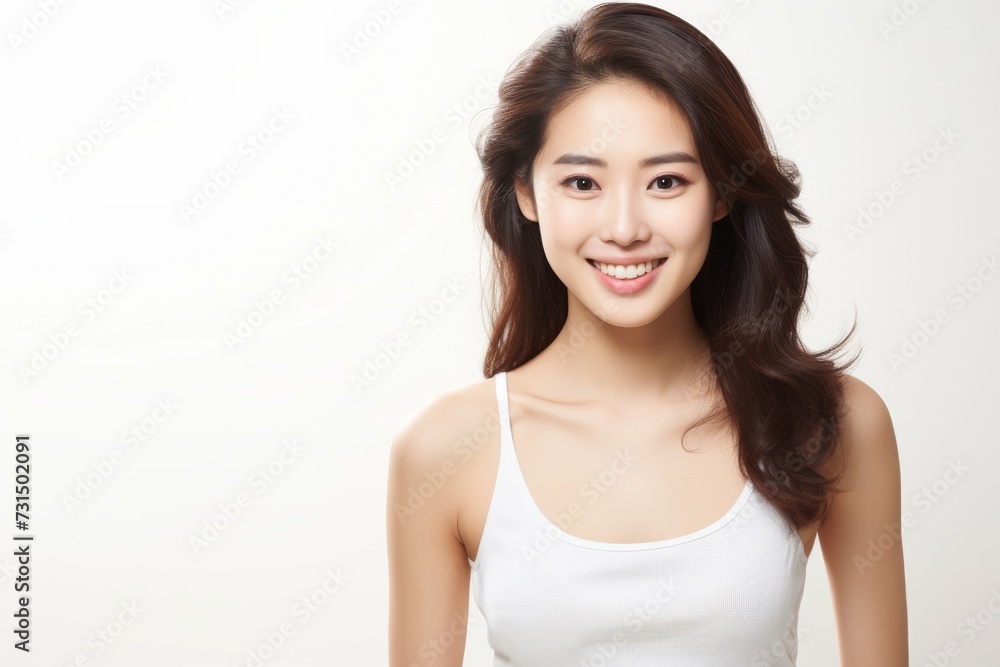 Adorable young girl clad in snug vest undergarments, showcasing her style against a pristine white background. Generative AI. Adorable young girl clad in snug vest undergarments, showcasing her style against a pristine white background. Generative AI.