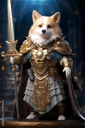 fox 3d render wearing battle robe holding a spear like a wizard with generative ai