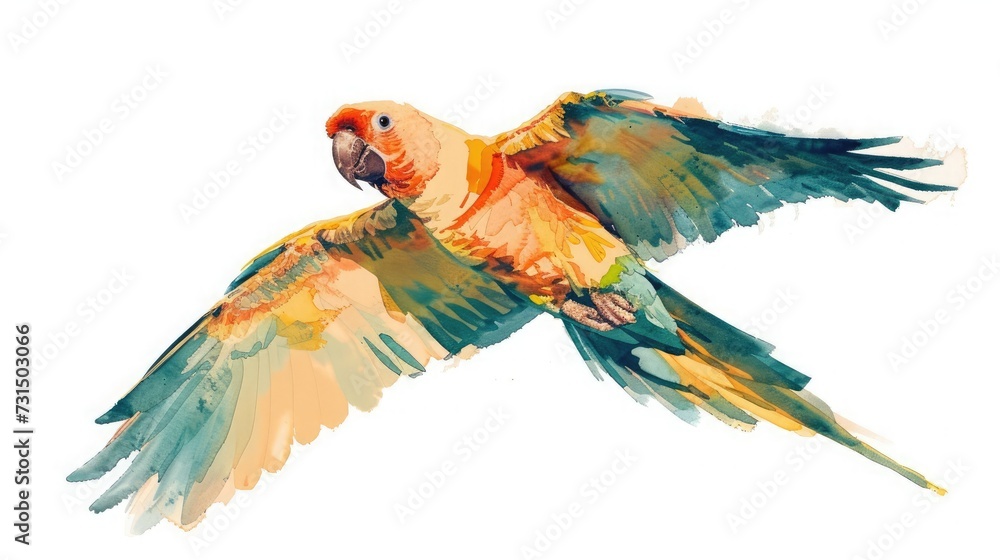 Fototapeta premium Colourful flying parrot isolated on white