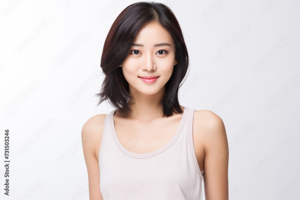 Sweet little girl donning comfy vest lingerie, posing with confidence on a clean white surface. Generative AI. Sweet little girl donning comfy vest lingerie, posing with confidence on a clean white surface. Generative AI.