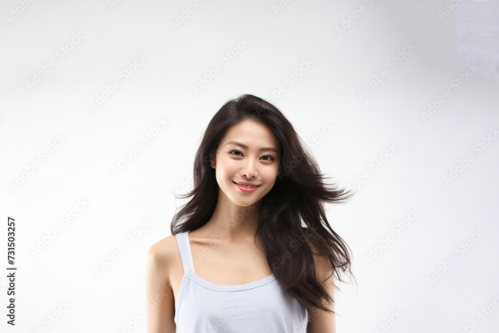 Sweet little girl donning comfy vest lingerie, posing with confidence on a clean white surface. Generative AI.