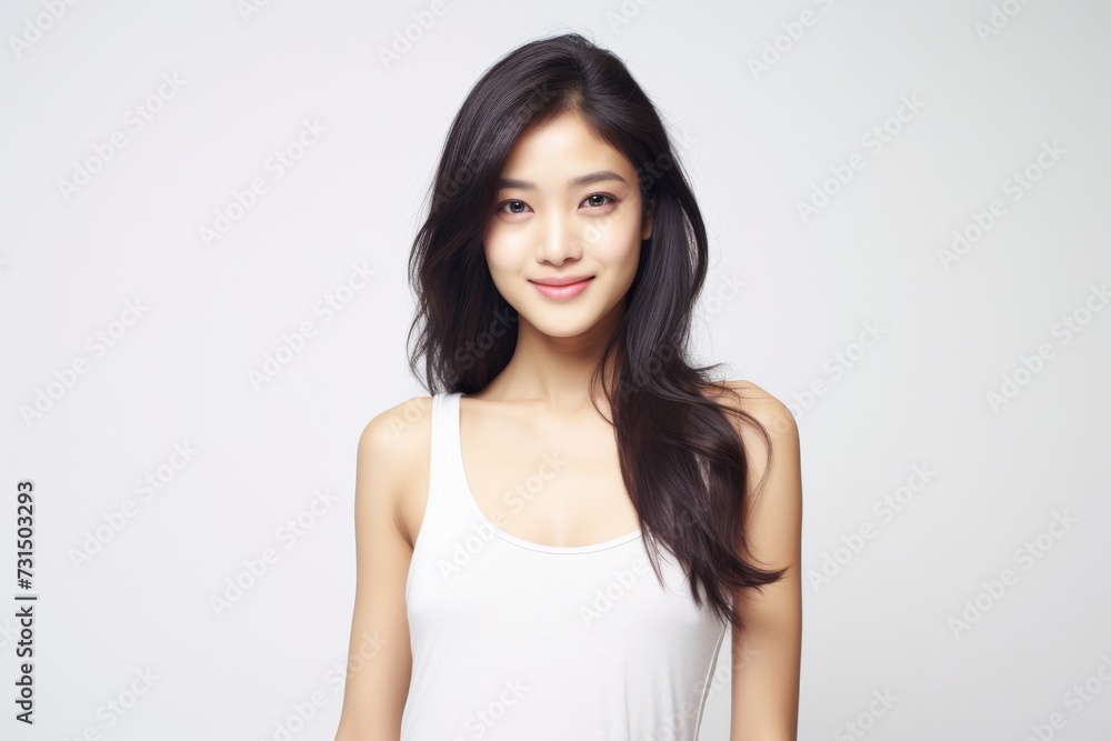 Sweet little girl donning comfy vest lingerie, posing with confidence on a clean white surface. Generative AI. Sweet little girl donning comfy vest lingerie, posing with confidence on a clean white surface. Generative AI.