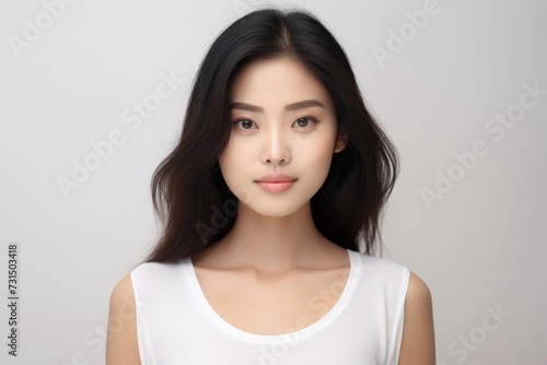 Sweet little girl donning comfy vest lingerie, posing with confidence on a clean white surface. Generative AI.