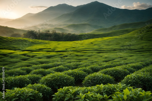 A green and tranquil tea tree field cut out