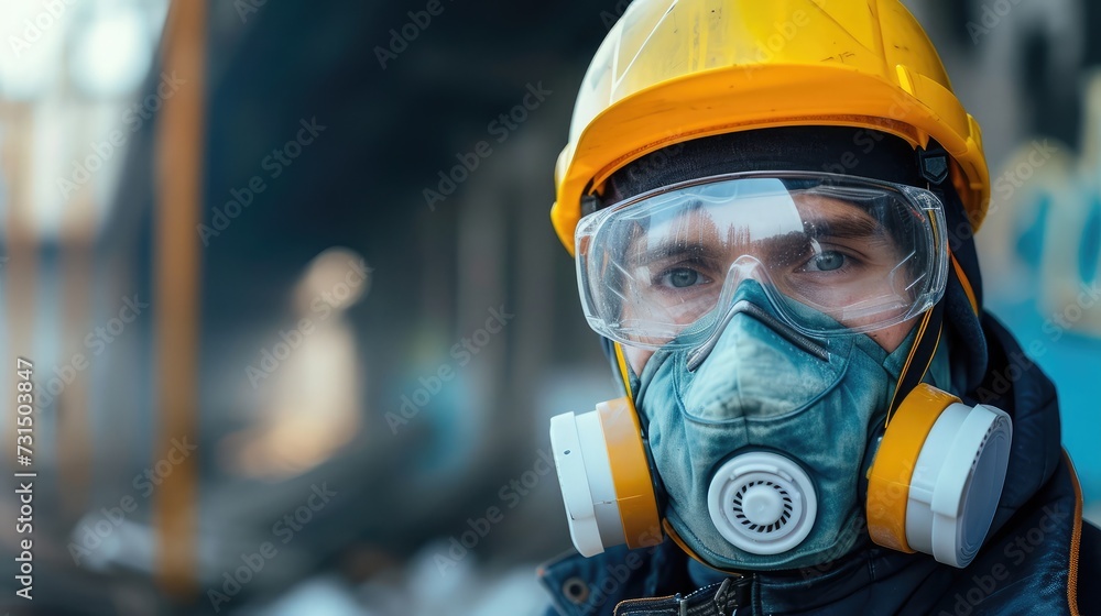 Worker wearing protective mask to Protect Against Worker wearing protective mask to Protect Against
