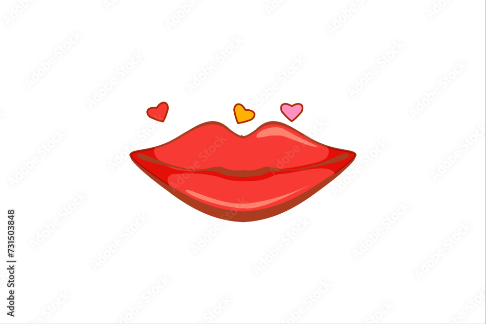 Red Lips Retro Flat Sticker Design Red Lips Retro Flat Sticker Design