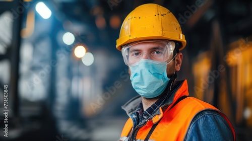 Worker wearing protective mask to Protect Against photo
