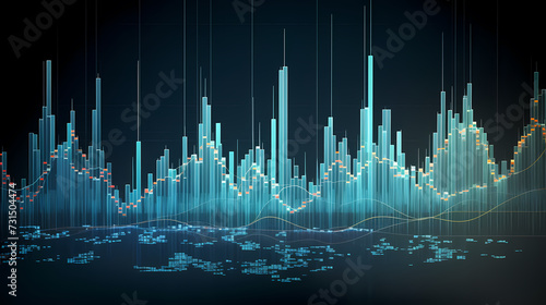 Stock market chart background, financial forecast illustration with glowing trend lines