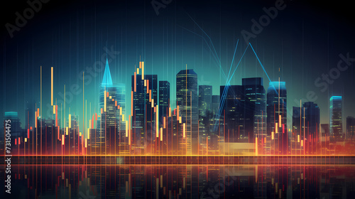 Stock market chart background, financial forecast illustration with glowing trend lines © Derby