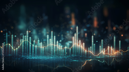 Stock market chart background, financial forecast illustration with glowing trend lines