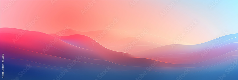 Blue and pink gradient wave wallpaper, textured panoramic background, web header with copy space