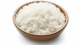 Top View Jasmine Rice in Wooden Bowl, White Background