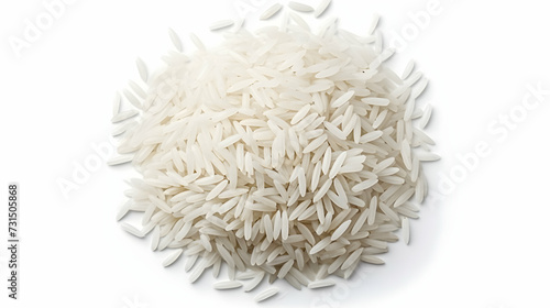 Top View Jasmine Rice Grains, White Background