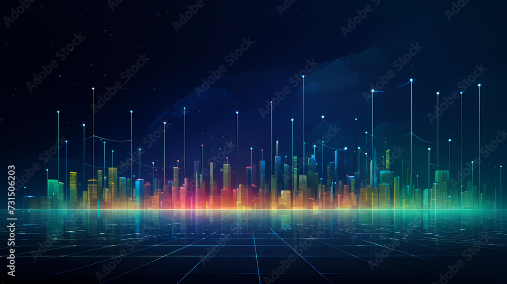 Stock market chart background, financial forecast illustration with glowing trend lines Stock market chart background, financial forecast illustration with glowing trend lines