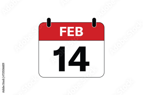 14 Feb calendar date flat vector icon