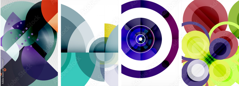Charming geometric abstract posters. Mesmerizing set of circles, each design a harmonious blend of form and color. Elevate your design with modern, visually striking art