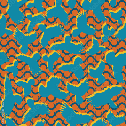 Flying birds seamless pattern. Summer tropical wildlife vector illustration for paper, wallpaper, textile, Hawaiian shirt. 