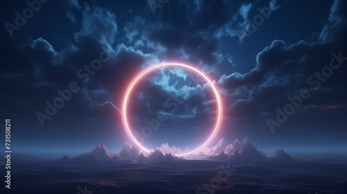 3D Cloudscape Adorned with Neon Circles