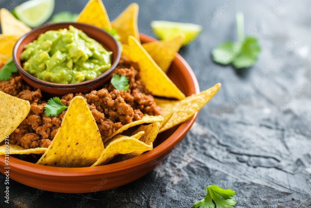 Nachos with ground beef and guacamole Nachos with ground beef and guacamole